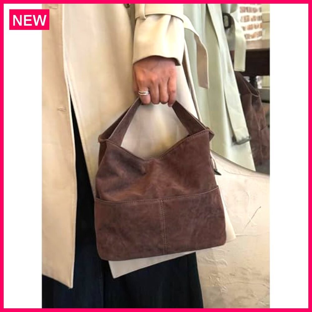 Faux Suede Bucket Bag Crossbody Tote Slouchy Purse Women's Handbag - Picture 3 of 8